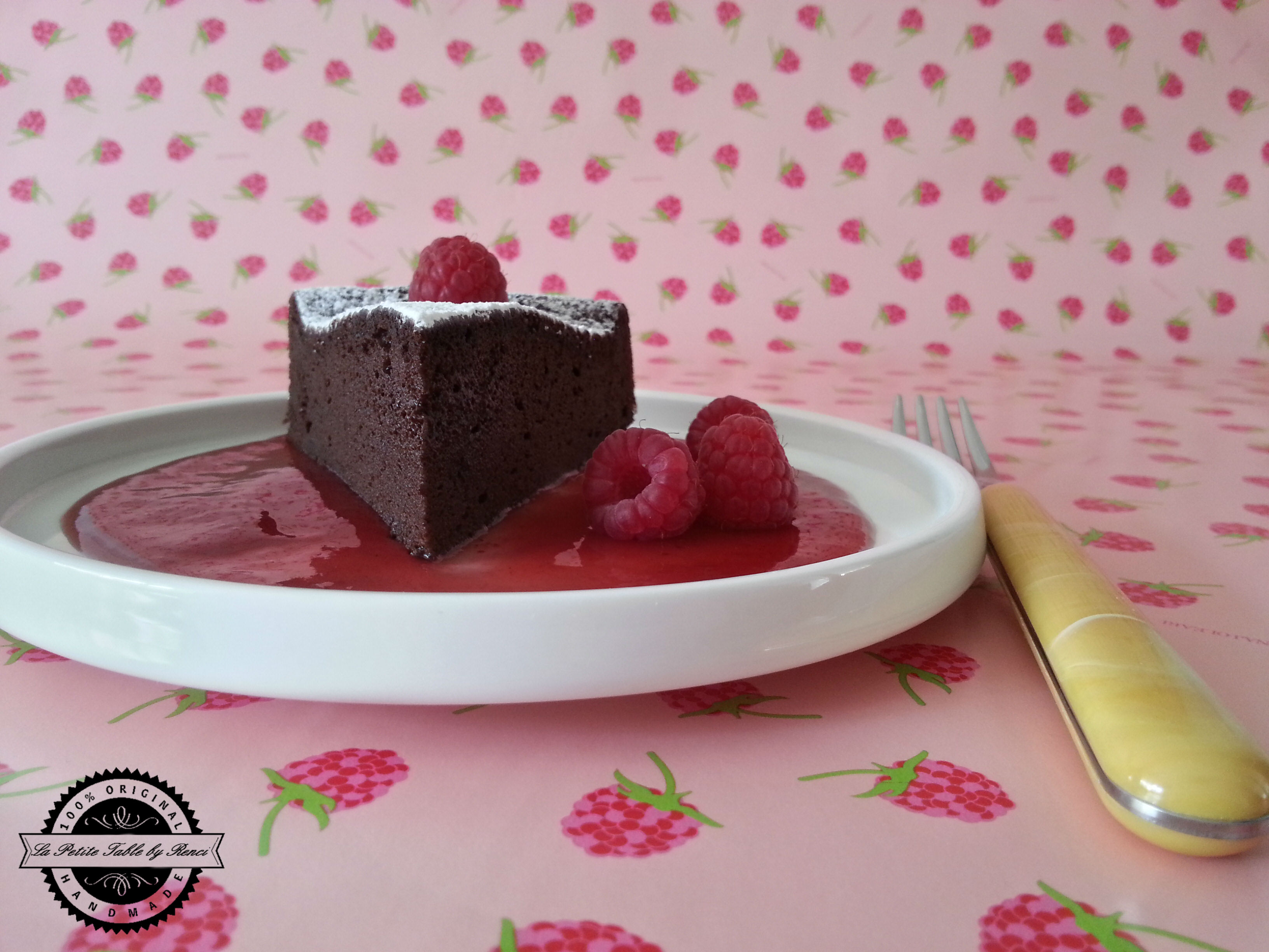 Chocolate Souffle Cake with Raspberry Sauce Jaquesa Pepina La Petite